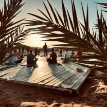 Yoga Zeremonie Wüste Abendsonne